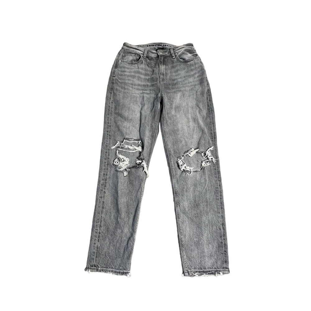 American Eagle Outfitters AEO Faded Black Gray Distressed Mom Jean Size 4